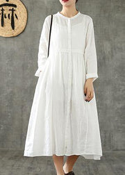 Style white linen clothes For Women Cinched pockets loose spring Dresses - bagstylebliss