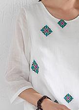 Style white prints linen clothes For Women bracelet sleeved Kaftan o neck Dresses - bagstylebliss