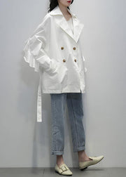 Style white  tunic coats Notched tie waist jackets - bagstylebliss