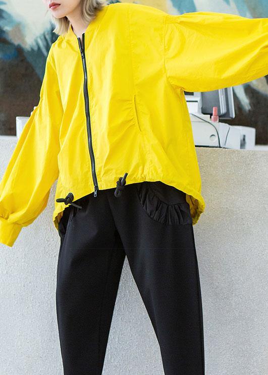 Style yellow Plus Size box short coat Photography drawstring hem fall outwear - bagstylebliss