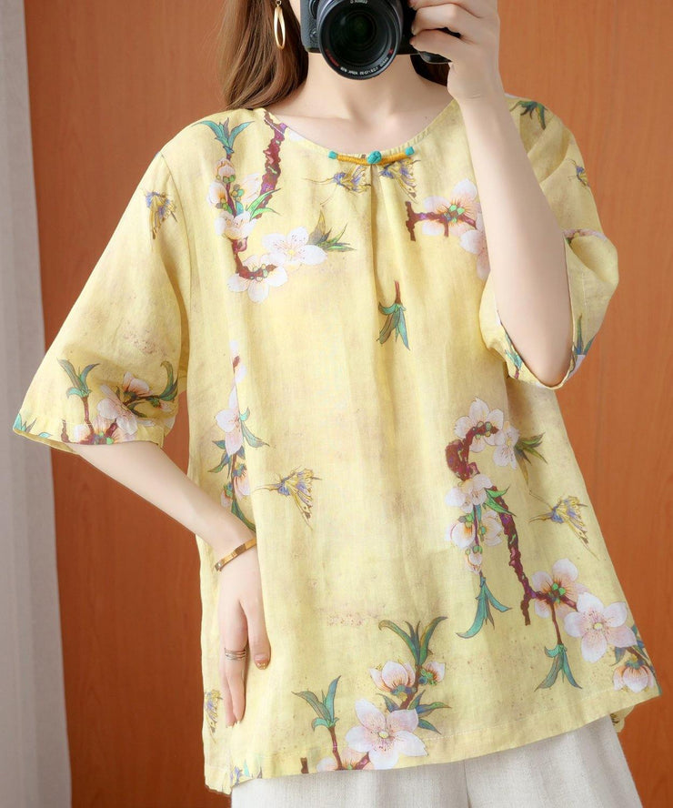 Style yellow print top silhouette o neck half sleeve Dresses blouse - bagstylebliss