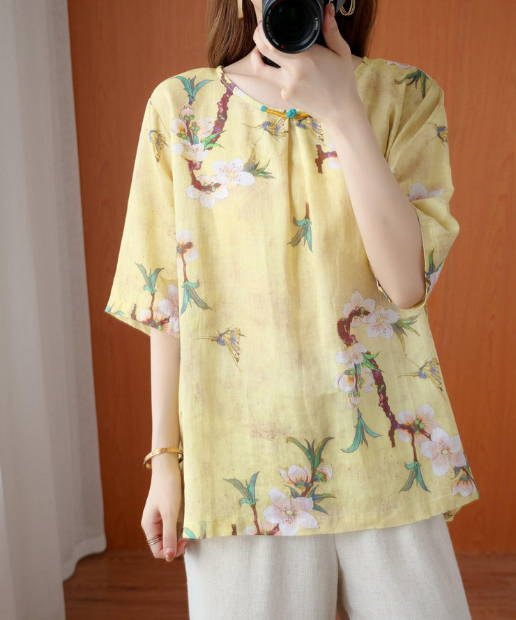 Style yellow print top silhouette o neck half sleeve Dresses blouse - bagstylebliss