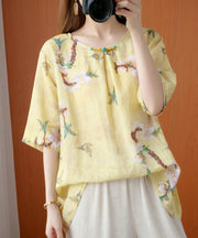 Style yellow print top silhouette o neck half sleeve Dresses blouse - bagstylebliss