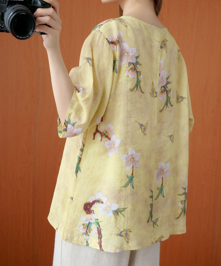 Style yellow print top silhouette o neck half sleeve Dresses blouse - bagstylebliss