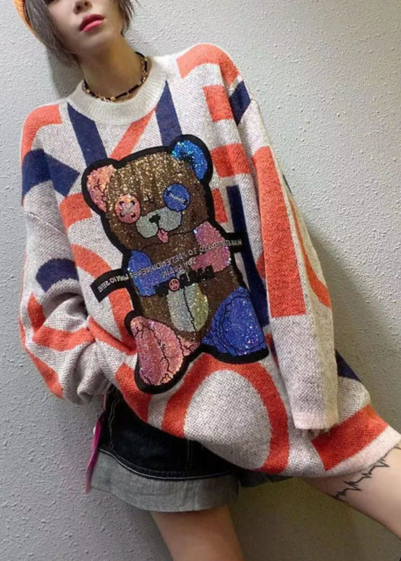 Stylish  Apricot O-Neck Patchwork Loose Fall Knit Sweater