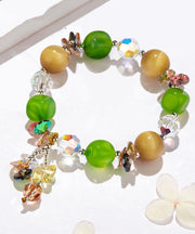 Stylish Avocado Green Crystal Agate Tiger's Eye Charm Bracelet