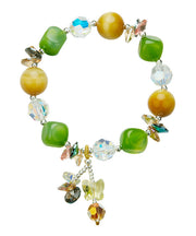 Stylish Avocado Green Crystal Agate Tiger's Eye Charm Bracelet