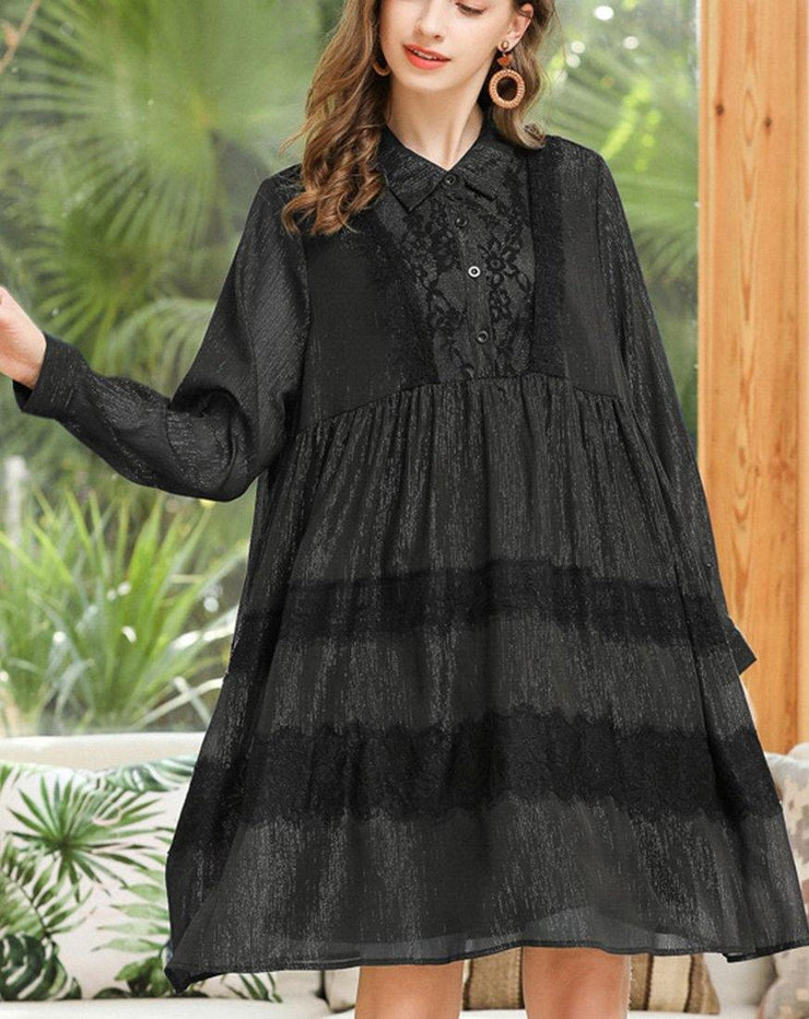 Stylish Black Button Chiffon Summer Dresses - bagstylebliss