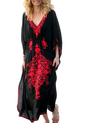 Stylish Black Embroideried Long sleeve kimono robe Maxi  Summer - bagstylebliss