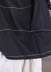 Stylish Black O-Neck Oversized Drawstring Cotton Tank Top Short Sleeve