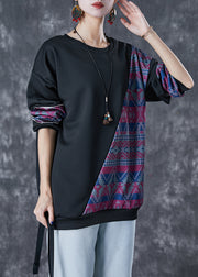 Stylish Black Oversized Patchwork Cotton Sweatshirt Streetwear Fall