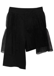 Stylish Black PatchworkTulle asymmetrical design Wide Leghot Pants Trousers - bagstylebliss