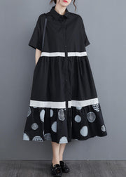 Stylish Black Print Cotton Patchwork A Line Summer Long Dress - bagstylebliss