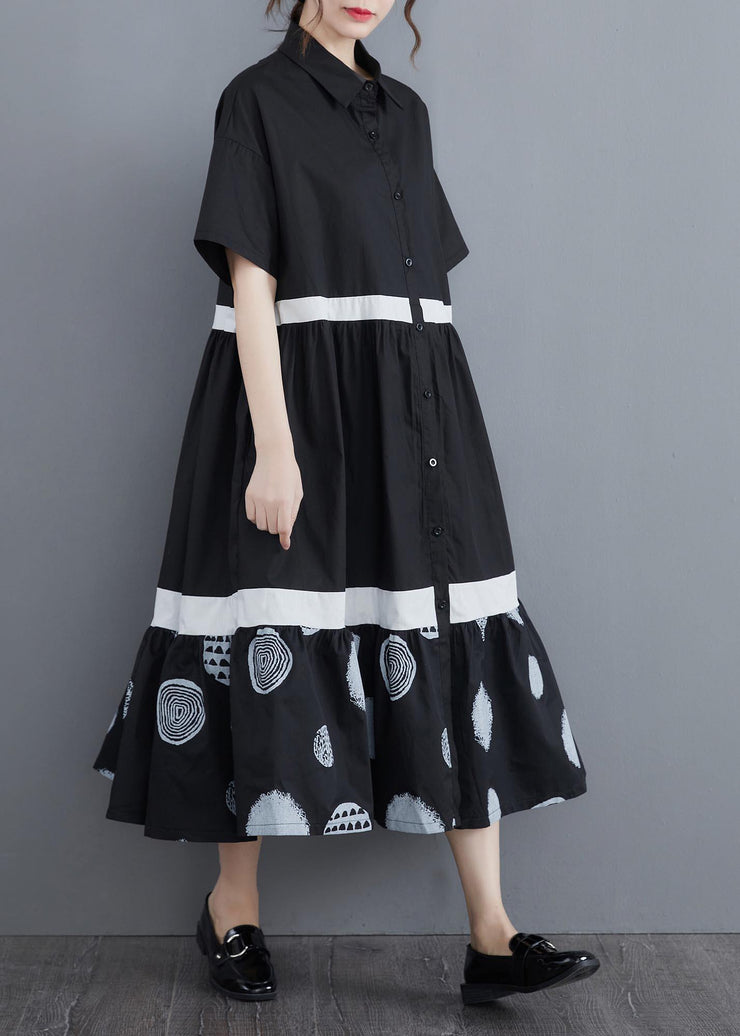 Stylish Black Print Cotton Patchwork A Line Summer Long Dress - bagstylebliss