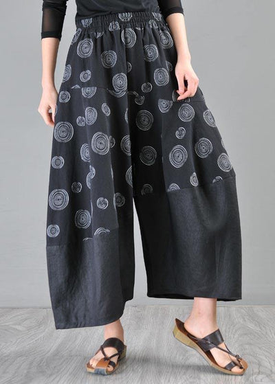 Stylish Black Print asymmetrical design Cotton Linen Wide Leg Pants Summer - bagstylebliss