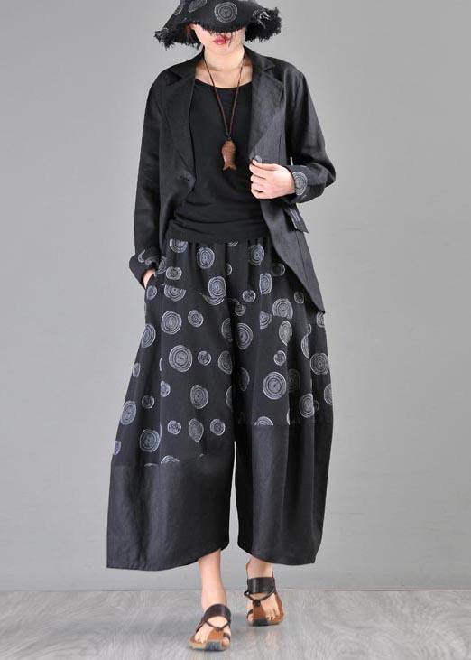 Stylish Black Print asymmetrical design Cotton Linen Wide Leg Pants Summer - bagstylebliss