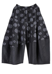 Stylish Black Print asymmetrical design Cotton Linen Wide Leg Pants Summer - bagstylebliss