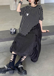 Stylish Black Striped Summer asymmetrical design Short Sleeve Tops - bagstylebliss