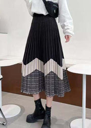 Stylish Black Tasseled Patchwork Knit Skirt Winter