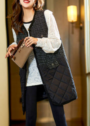 Stylish Black V Neck Patchwork Fleece Waistcoat Sleeveless