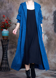 Stylish Blue Hooded Pockets Knit Cardigans Winter