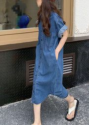 Stylish Blue Peter Pan Collar Patchwork Denim Shirts Dresses Fall