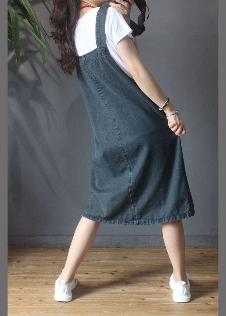 Stylish Blue Pocket scarpenter Denim Summer Dresses - bagstylebliss