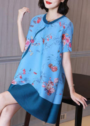 Stylish Blue Print Patchwork Oriental Holiday Dress Summer - bagstylebliss