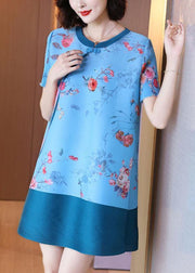 Stylish Blue Print Patchwork Oriental Holiday Dress Summer - bagstylebliss