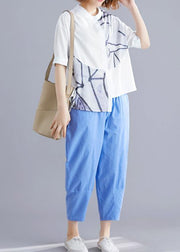 Stylish Blue Summer Print Asymmetrical Design Top - bagstylebliss