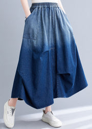 Stylish Blue Wrinkled Asymmetrical Pockets Patchwork Denim Skirts Summer