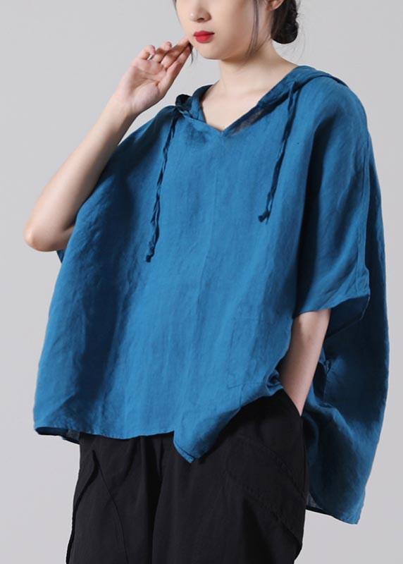 Stylish Blue asymmetrical design Cotton Linen Shirt Summer - bagstylebliss