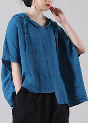 Stylish Blue asymmetrical design Cotton Linen Shirt Summer - bagstylebliss