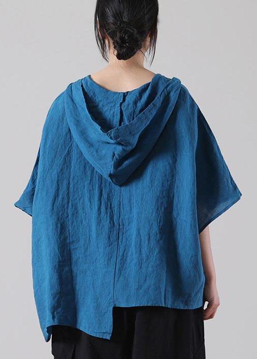 Stylish Blue asymmetrical design Cotton Linen Shirt Summer - bagstylebliss