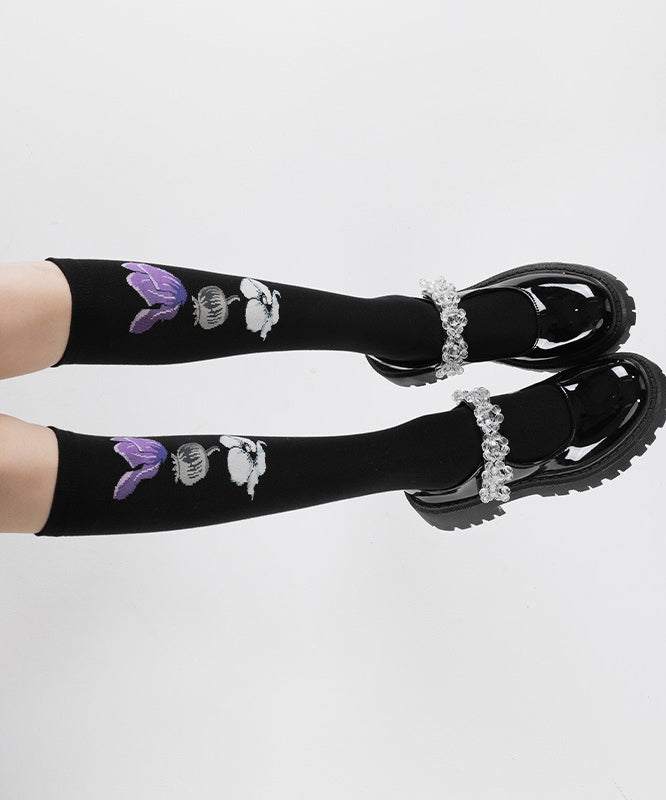 Stylish Bow Floral Jacquard Over The Calf Socks