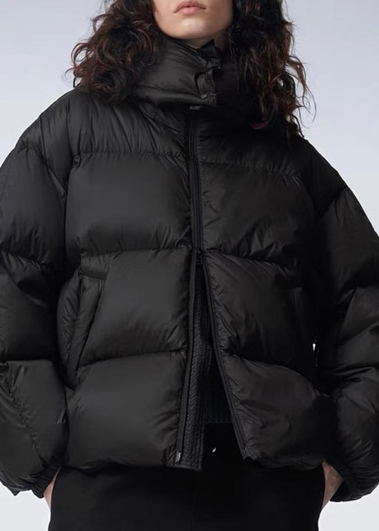 Stylish Brown Hooded Zippered Duck Down Puffer Jacket Winter