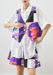 Stylish Colorblock Oversized Patchwork Print 2 Piece Outfit Summer