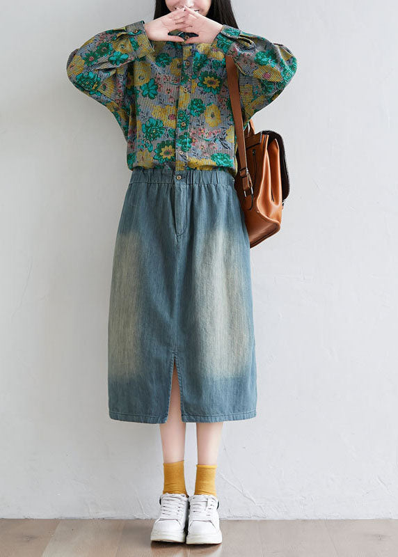 Stylish Colorblock Peter Pan Collar Patchwork Print Denim Dress Spring