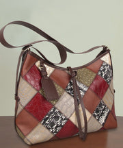 Stylish Colorblock Zippered Patchwork Calf Leather Tote Handbag