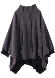 Stylish Dark Gray Pockets Button Knit asymmetrical design Fall Loose Sweatshirts Coat