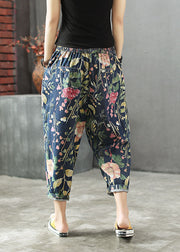 Stylish Drawstring Pockets Print Cotton Denim Pants Summer