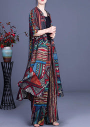 Stylish Geometric PrintSilk long shirts Wide Leg Two Piece Suit Set - bagstylebliss