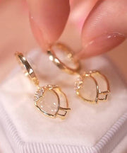 Stylish Gold Copper Overgild Cat's Eye Stone Zircon Drop Earrings