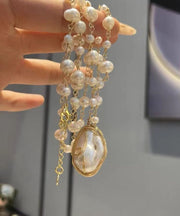 Stylish Gold Pearl Wrapping Wire Tassel Pendant Necklace