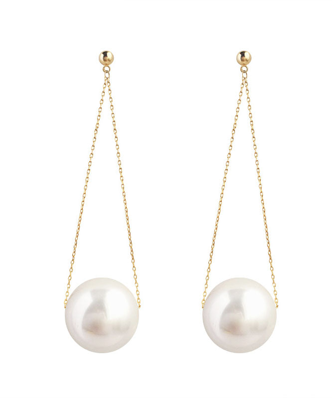 Stylish Gold Sterling Silver Overgild Pearl Draping Drop Earrings