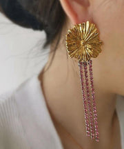 Stylish Golg Overgild Zircon Tassel Floral Drop Earrings