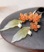 Stilvolle grüne Acrylblumen-Ohrringe aus 14-karätigem Gold
