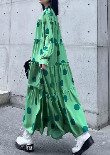 Stylish Green Dot Button Long sleeve Dress Spring - bagstylebliss