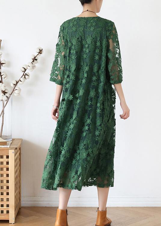 Stylish Green Embroideried Half Sleeve Party Summer Lace Dress - bagstylebliss