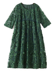 Stylish Green Embroideried Half Sleeve Party Summer Lace Dress - bagstylebliss